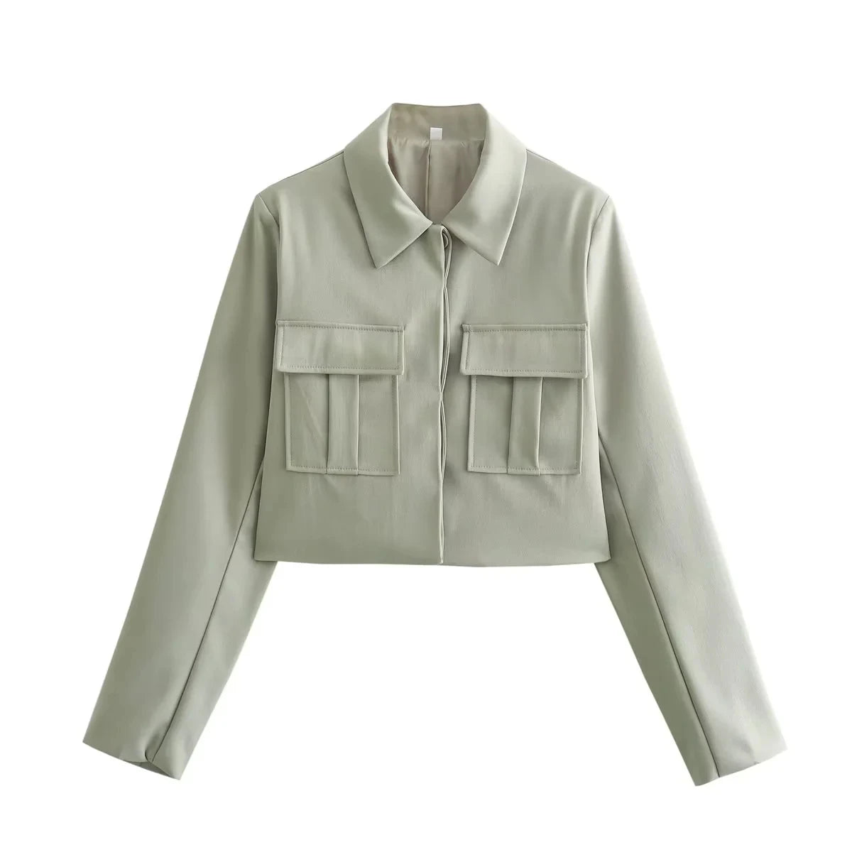 TRAFZA 2024 Spring Summer Casual Women Solid Suits Fashion Streetwear Pockets Turn-down Collar Short Jackets+Chic Wide leg pants