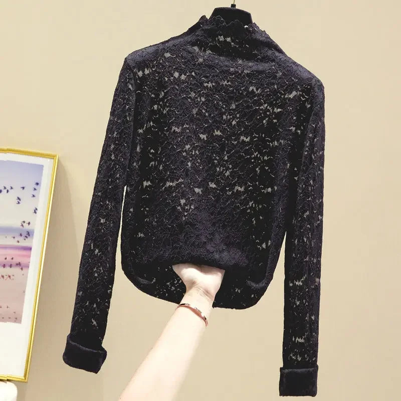 Kanten shirt, zwart/wit