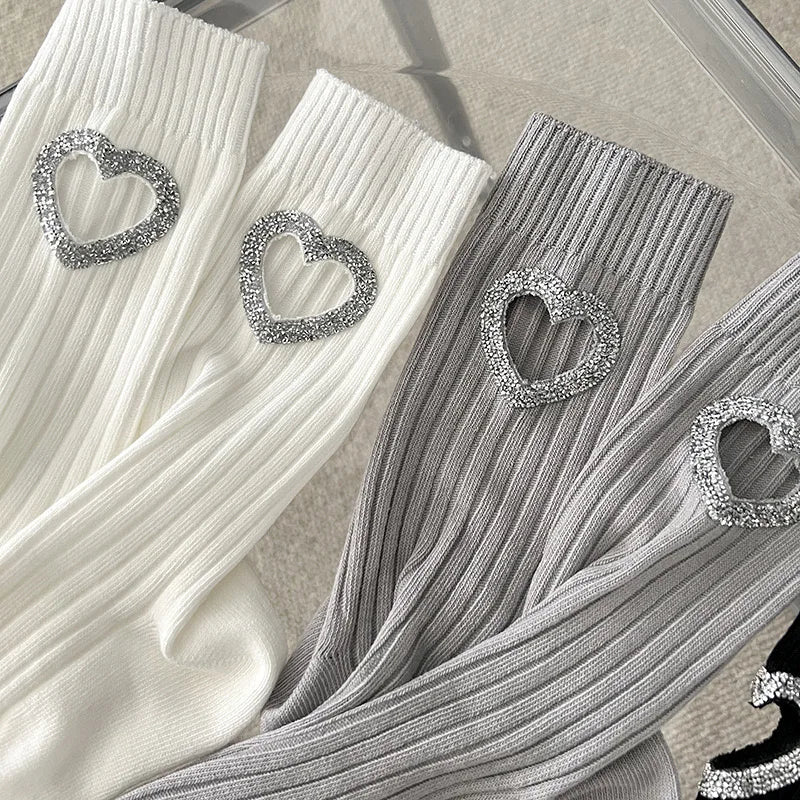 3Pairs of Luxury Decorative Hot Diamond Hollow Love Spring and Summer Thin Women's Cotton Socks