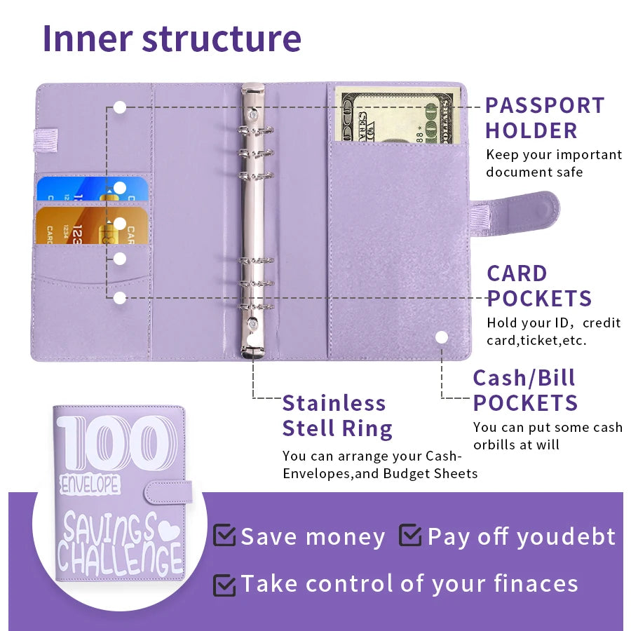 100 Envelope Challenge Budget Binder With Cash Envelopes Money Organizer System, leuke kleuren spaarmapjes.